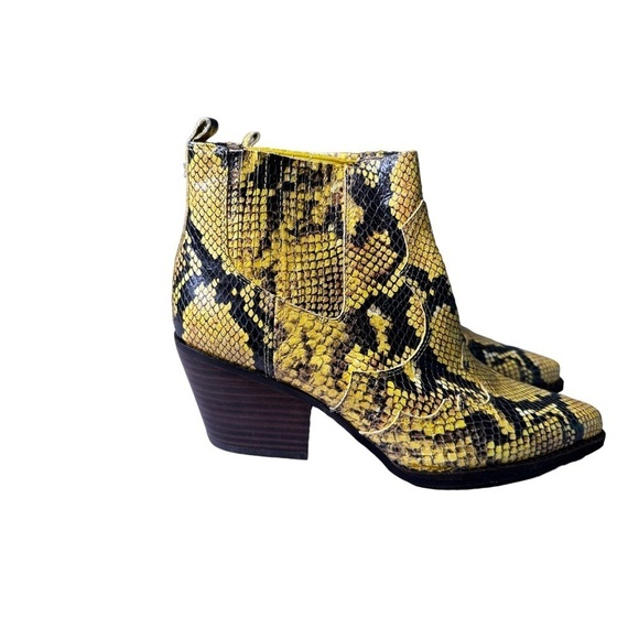 Sam Edelman Snake Print Yellow and Black Leather Booties - Picture 2 of 6